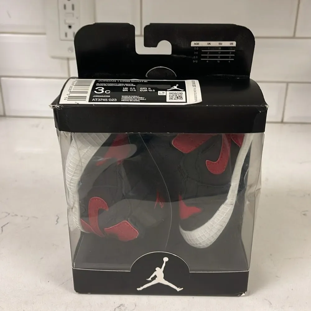 2019 Air Jordan 1 Crib Bootie 'Banned' Size 3C AT3745-023 Red & Black